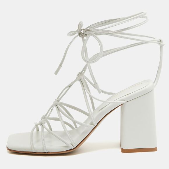 White Leather Minas Ankle Wrap Sandals Size 37